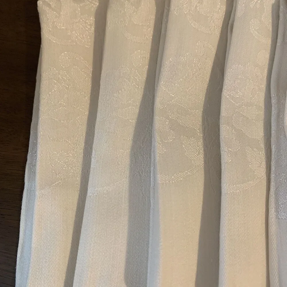 8 Floral Satin Brocade Dinner Napkins, Ivory Linen With Stitched Edge